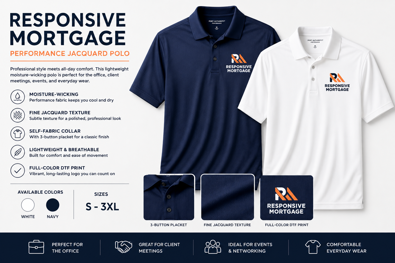 Responsive Mortgage Port Authority® Performance Fine Jacquard Polo