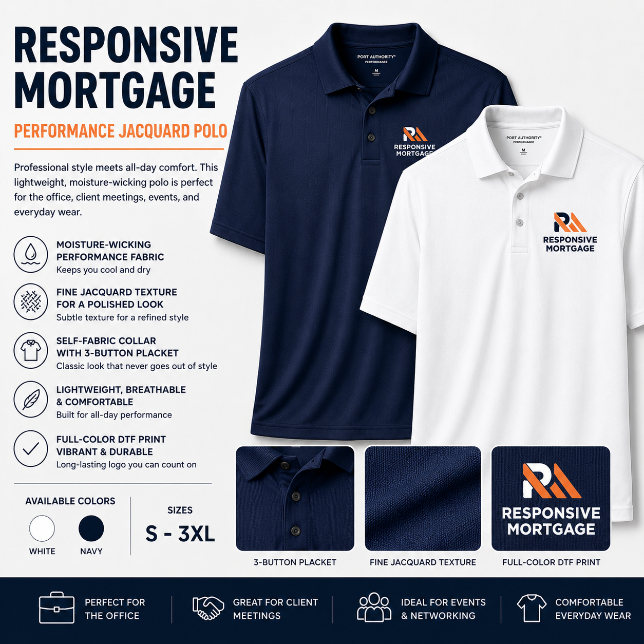 Responsive Mortgage Port Authority® Performance Fine Jacquard Polo