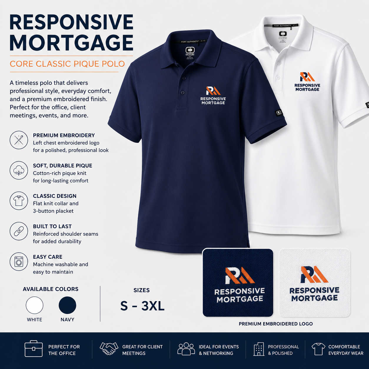 Responsive Mortgage Men's Port Authority® Core Classic Pique Polo - Embroidered Logo