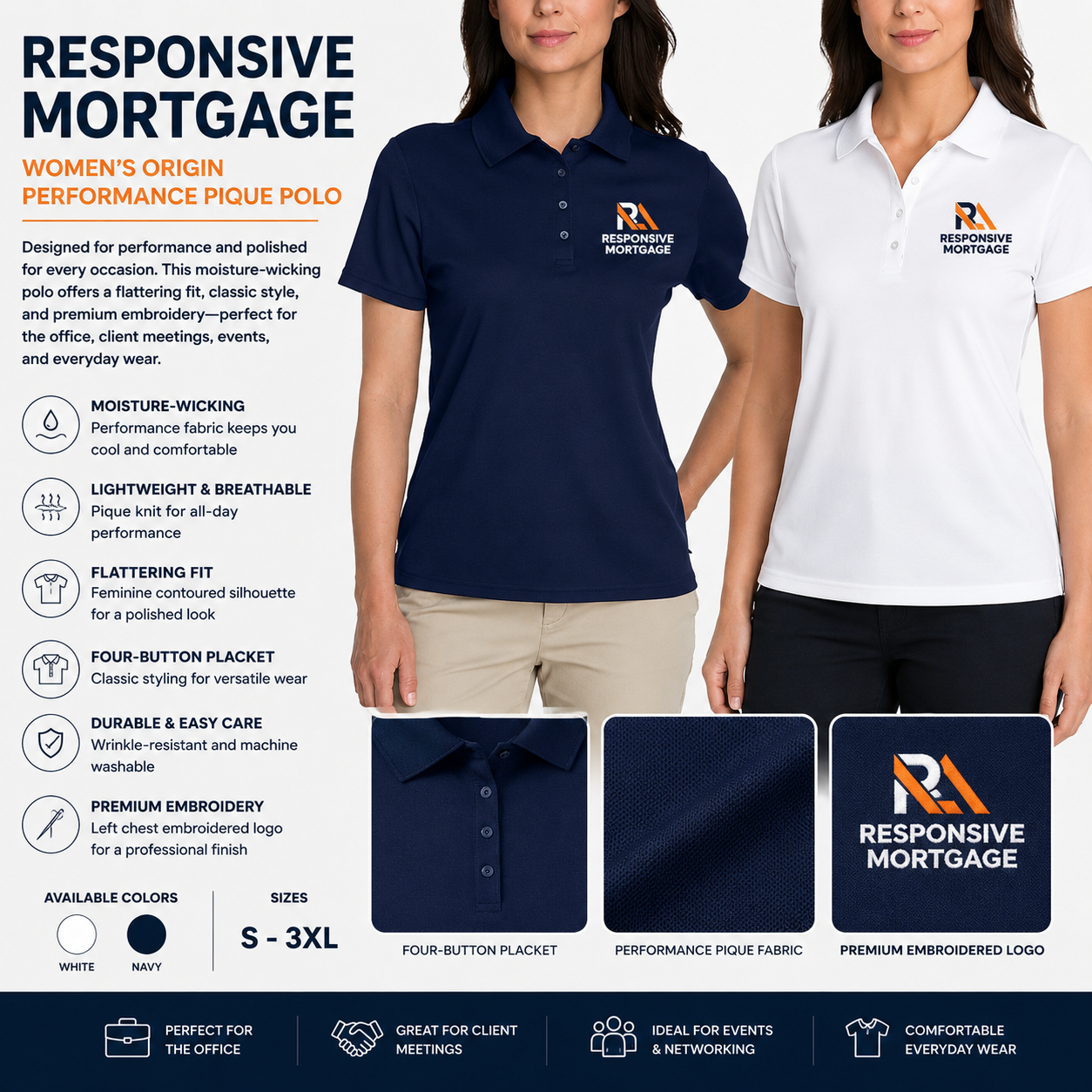 Responsive Mortgage Women's Origin Performance Pique Polo - Embroidered Logo