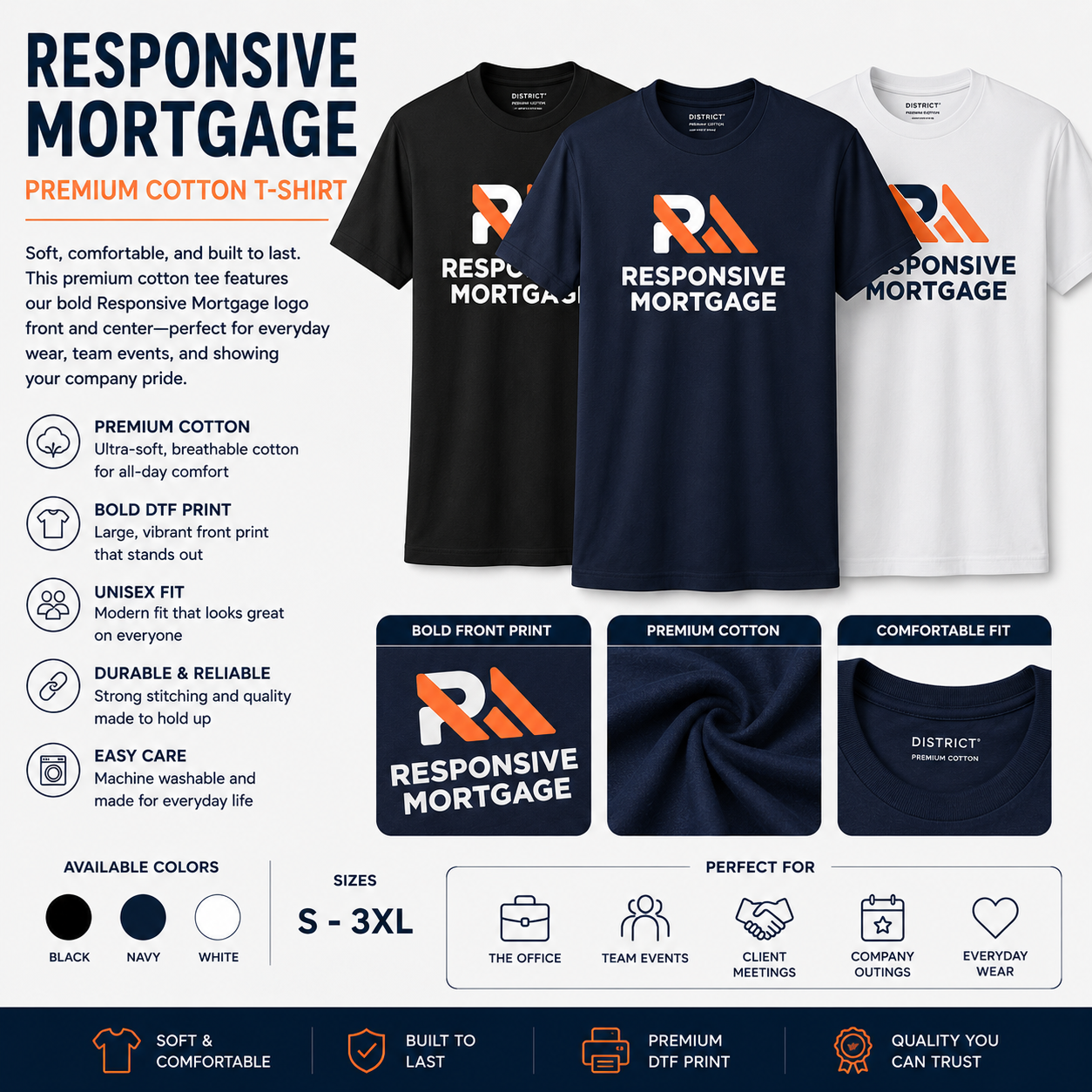 Responsive Mortgage District® Premium Cotton T-Shirt - Front & Back Print