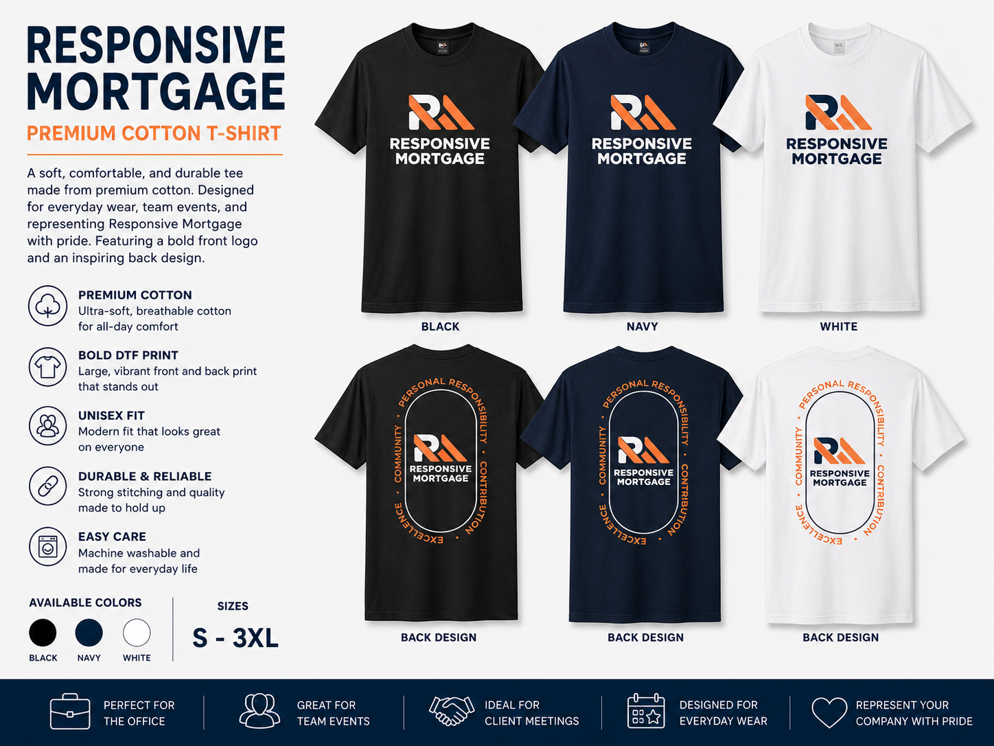 Responsive Mortgage District® Premium Cotton T-Shirt - Front & Back Print