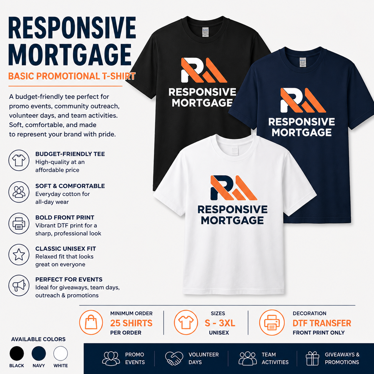Responsive Mortgage Basic Promotional T-Shirt - Minimum order 25