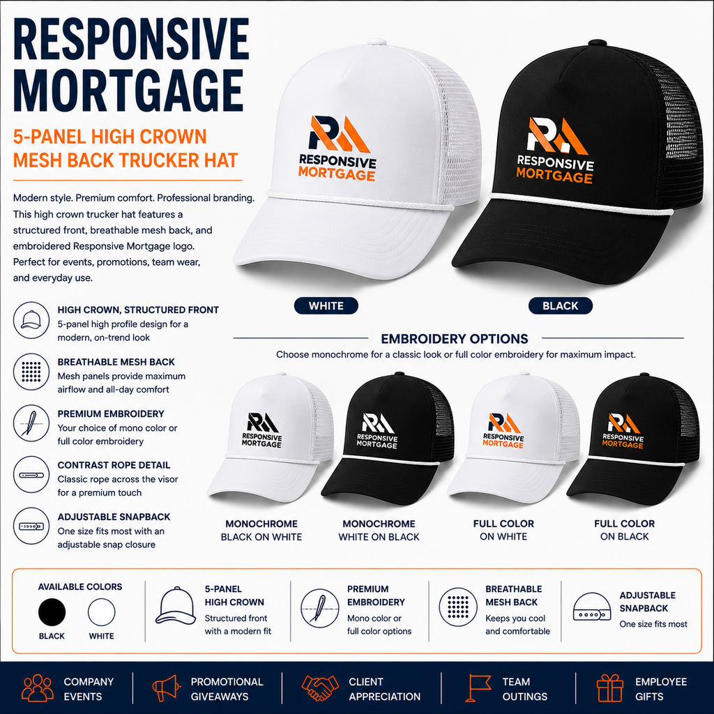 Responsive Mortgage 5-Panel High Crown Mesh Back Trucker Hat