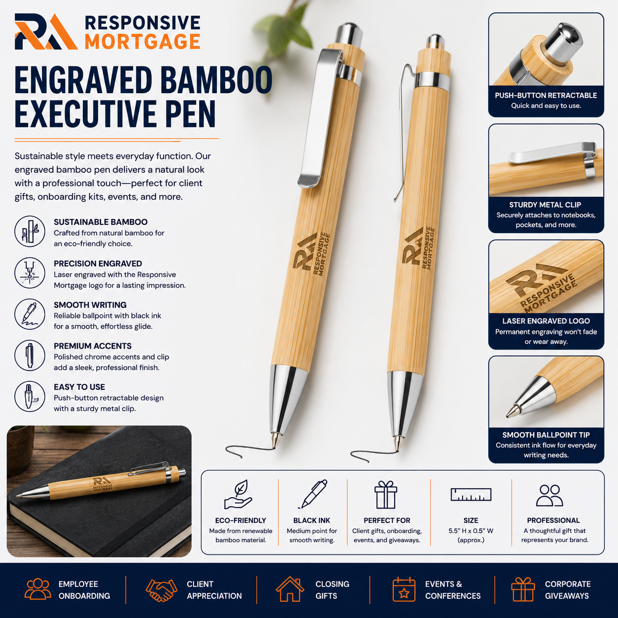 Responsive Mortgage Engraved Bamboo Executive Pen