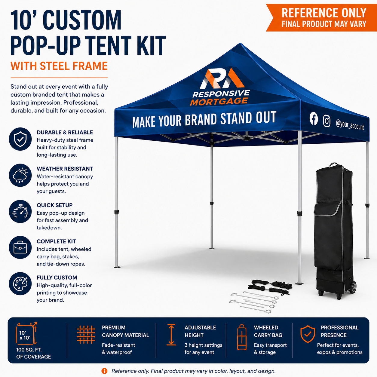 Responsive Mortgage 10' Custom Printed Pop-Up Tent Kit with Steel Frame