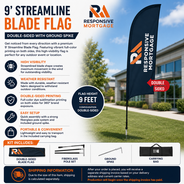 Responsive Mortgage 9' Double-Sided Streamline Blade Flag with Ground Spike