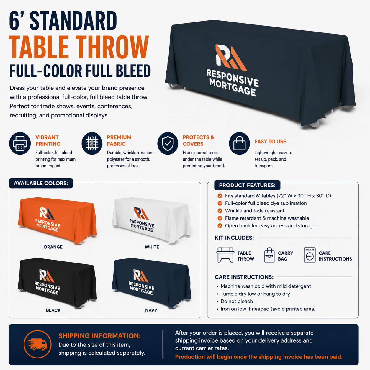 Responsive Mortgage 6' Custom Full-Color Table Throw
