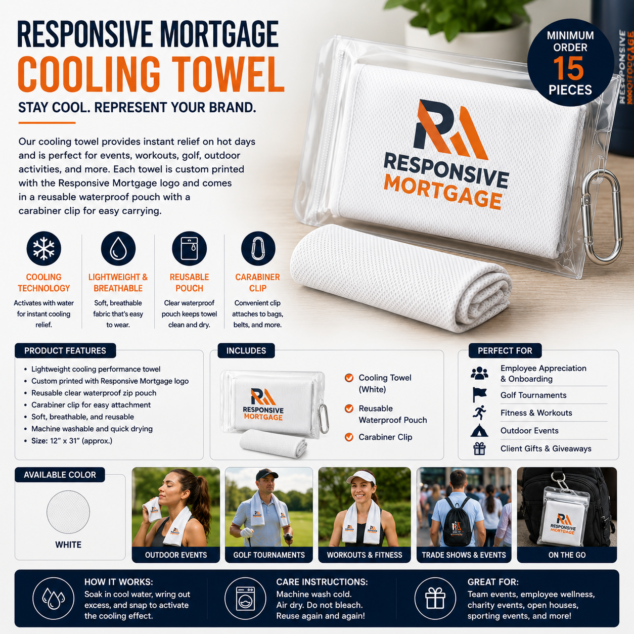 Responsive Mortgage Cooling Towel with Travel Pouch - Minimum order 15
