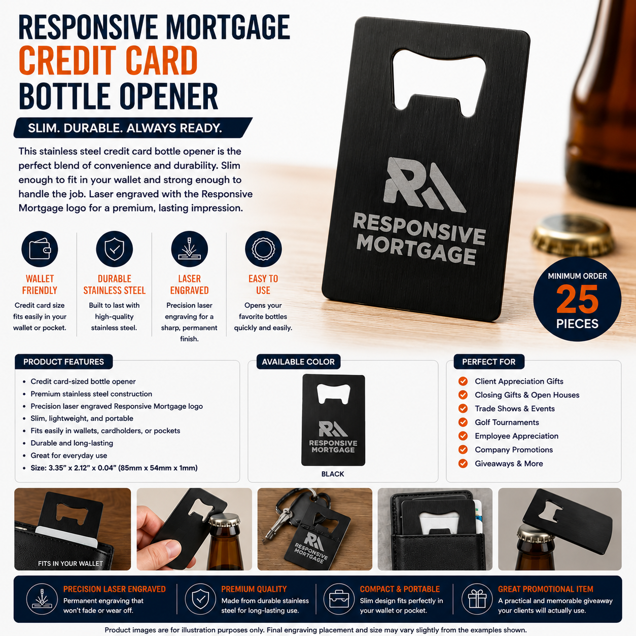 Responsive Mortgage Laser Engraved Credit Card Bottle Opener - Minimum 25 pieces